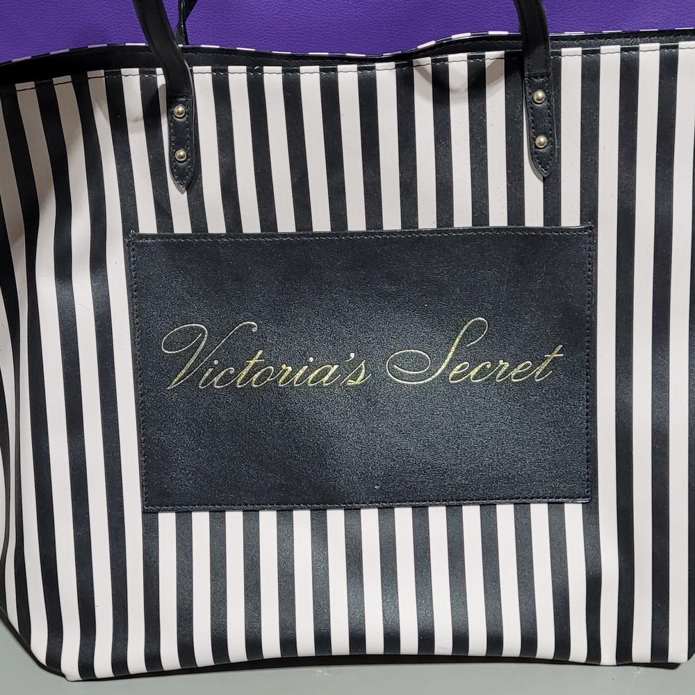 Victoria's Secret Black and White Striped Tote Bag